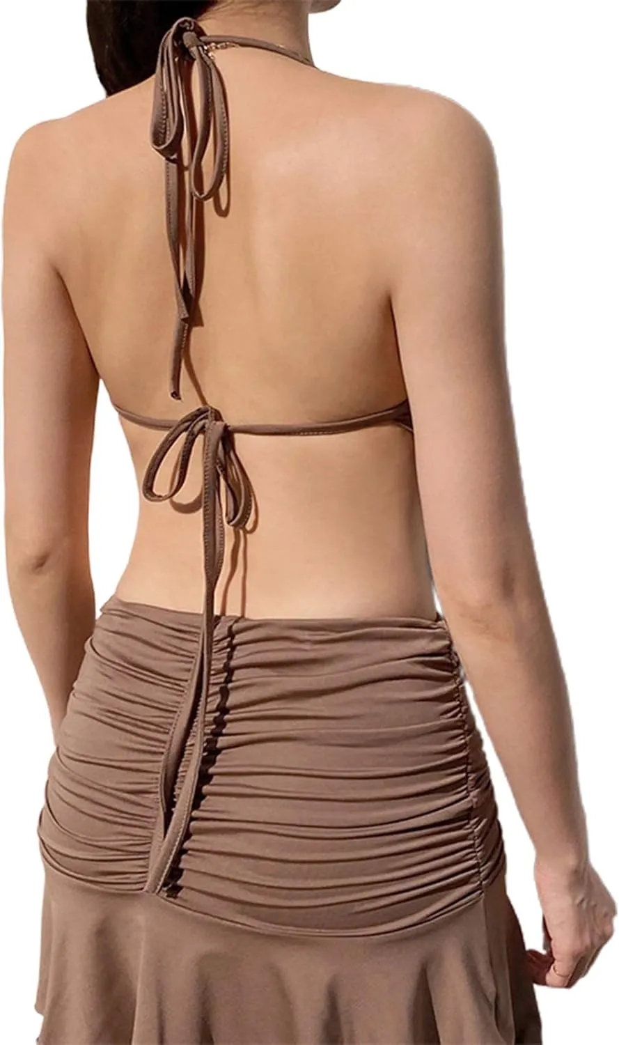 Women's Y2K Sexy Ruched Pleated Ruffle Mini Skirt Stretchy A-Line Slim Fit High Waist Bodycon Beachwear Short Skirt