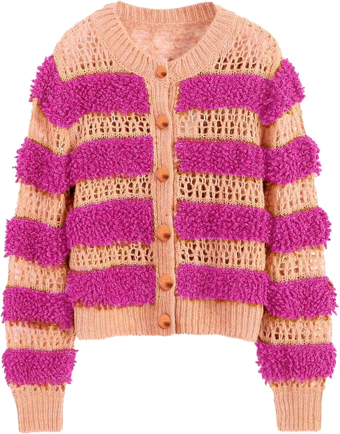 Yimoon Womens Cropped Striped Cardigan Y2K Button Down Open Front Knit Top Loose Color Block Sweater Coat