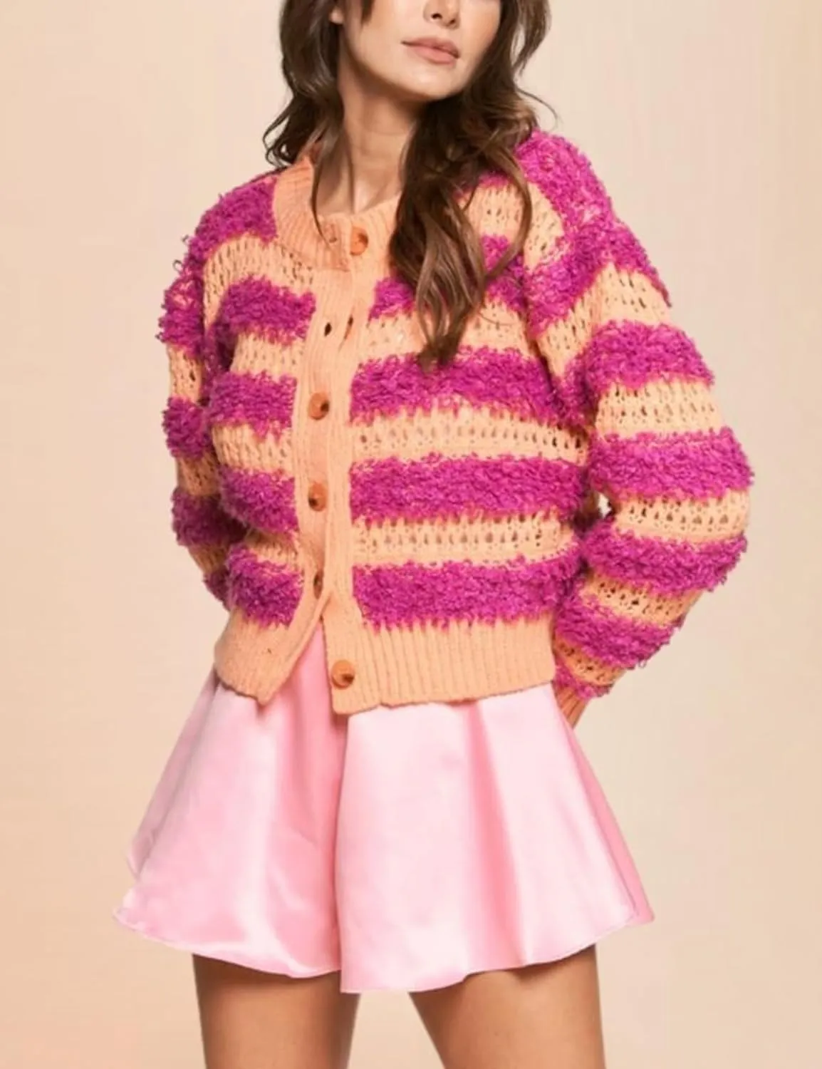 Yimoon Womens Cropped Striped Cardigan Y2K Button Down Open Front Knit Top Loose Color Block Sweater Coat