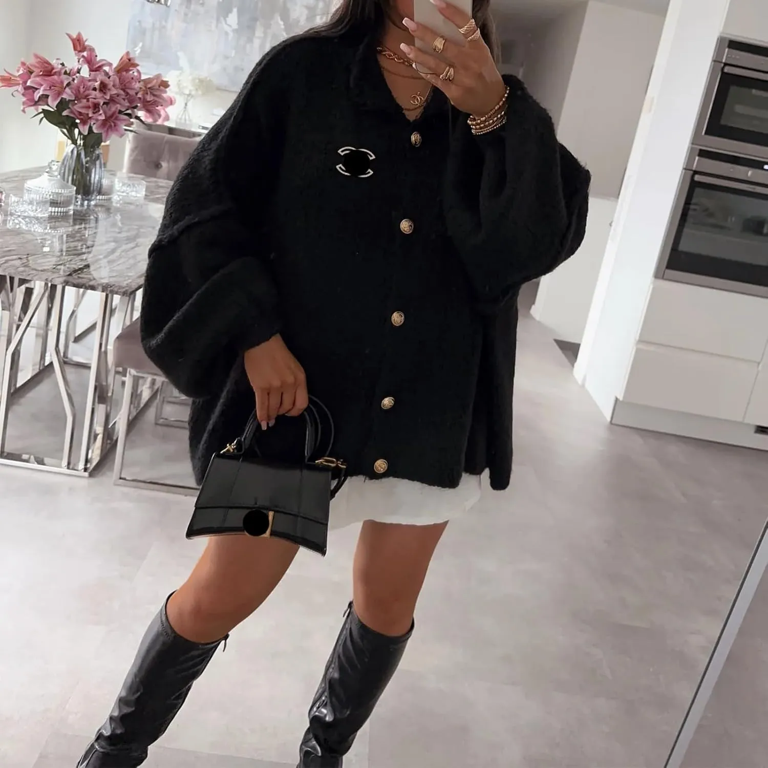 Yuemengxuan Women Oversized Cardigan Sweater Knit Button Fall Outfits Batwing Sleeve Sweaters Jackets Fashion Trendy Clothes