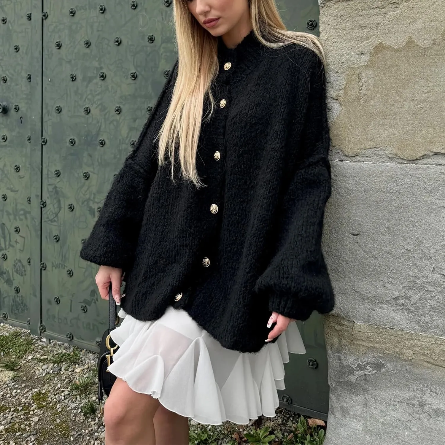 Yuemengxuan Women Oversized Cardigan Sweater Knit Button Fall Outfits Batwing Sleeve Sweaters Jackets Fashion Trendy Clothes