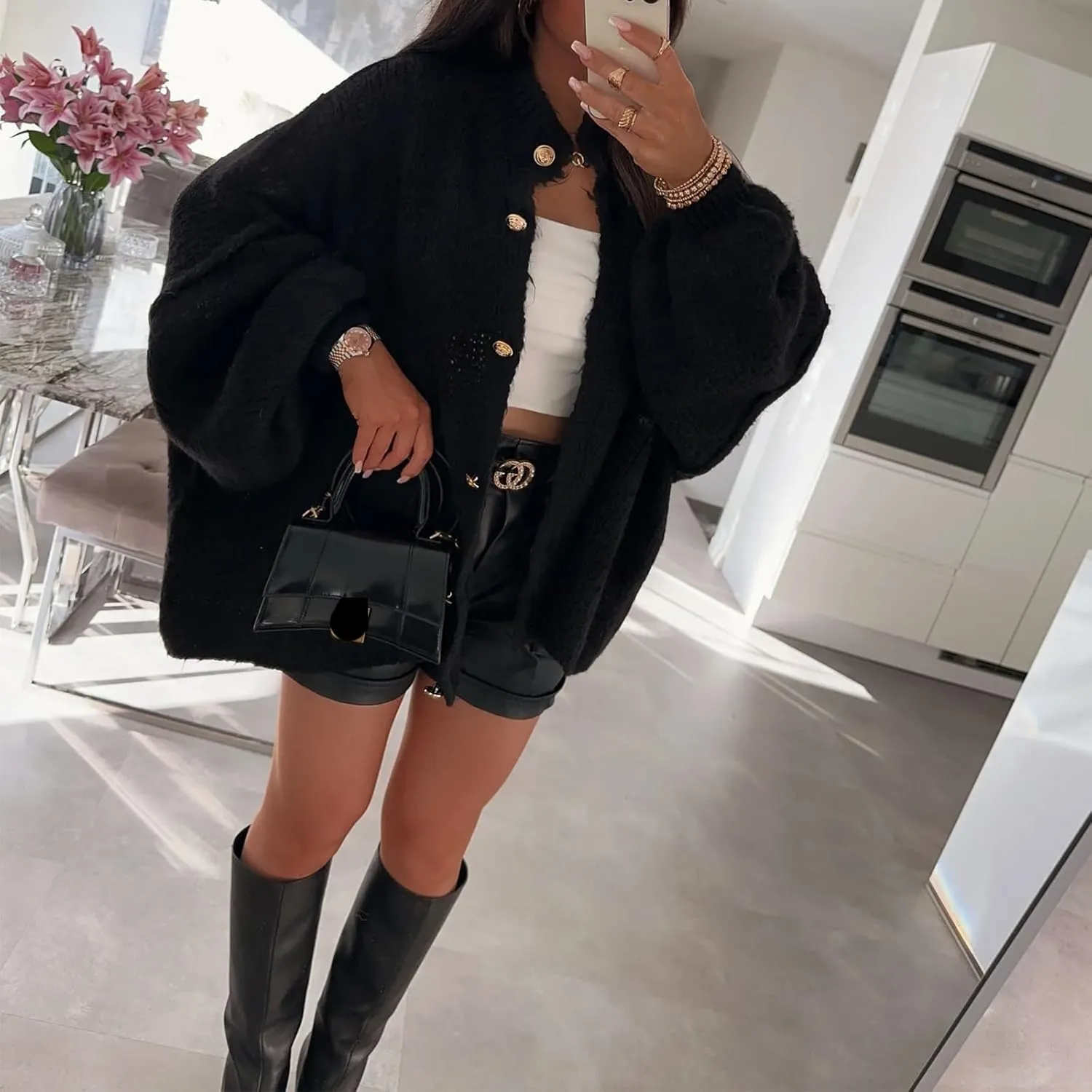 Yuemengxuan Women Oversized Cardigan Sweater Knit Button Fall Outfits Batwing Sleeve Sweaters Jackets Fashion Trendy Clothes
