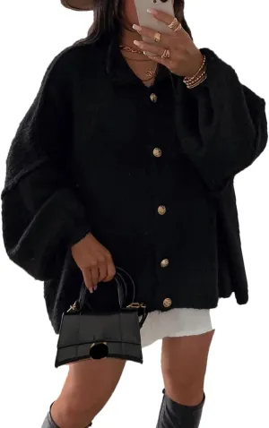Yuemengxuan Women Oversized Cardigan Sweater Knit Button Fall Outfits Batwing Sleeve Sweaters Jackets Fashion Trendy Clothes