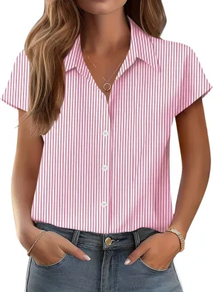 Zeagoo Womens Button Down Shirt V Neck Blouses Cap Sleeve Top Dressy Casual Blouses 2025 Trendy Bussiness Work Outfits S-XXL