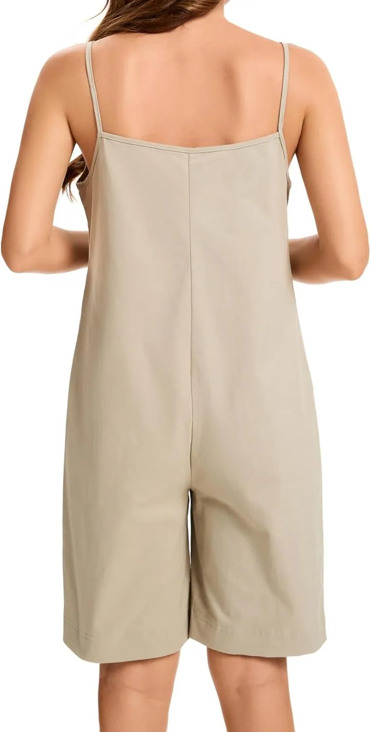 Zebaexf Women's Summer Casual Sleeveless Rompers Loose Shorts Button Overalls Shorts Jumpsuit Beach Cover Up with Pockets