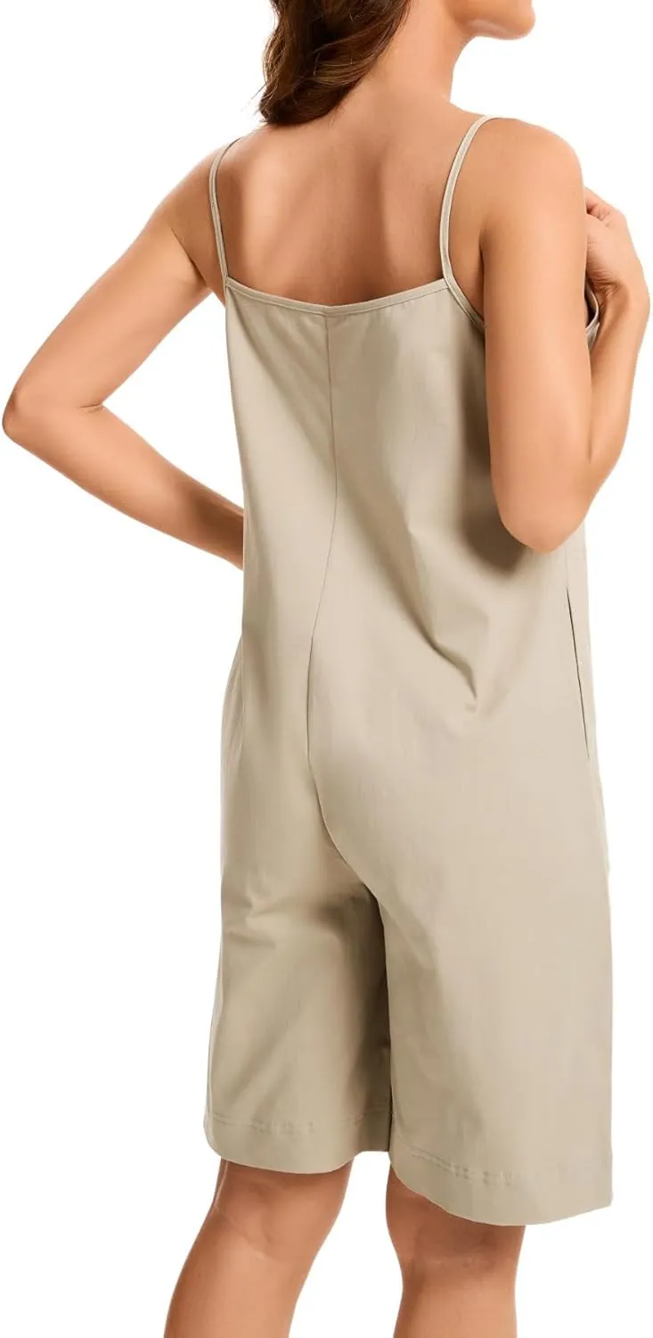 Zebaexf Women's Summer Casual Sleeveless Rompers Loose Shorts Button Overalls Shorts Jumpsuit Beach Cover Up with Pockets
