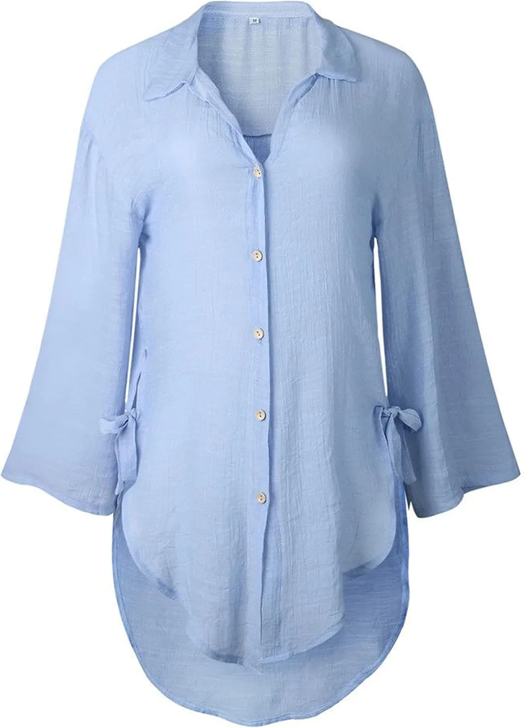 Zontroldy 3/4 Sleeve Shirts for Women Summer Oversized Button Down Swimsuit Beach Bathing Cover Ups Shirt Blouse Tops